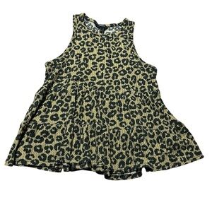 Y2K Leopard Tiered Baby Doll Tank Top Size Medium Animal Neutral Fall Layers